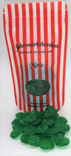 50 gr. Zuckerfreies Cachou Bonbon Grün mit einem Hauch Lakritz in Miniform nur von Jahrmarktbonbon