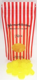 50 gr. Zuckerfreies Cachou Bonbon Gelb mit einem Hauch Lakritz in Miniform nur von Jahrmarktbonbon