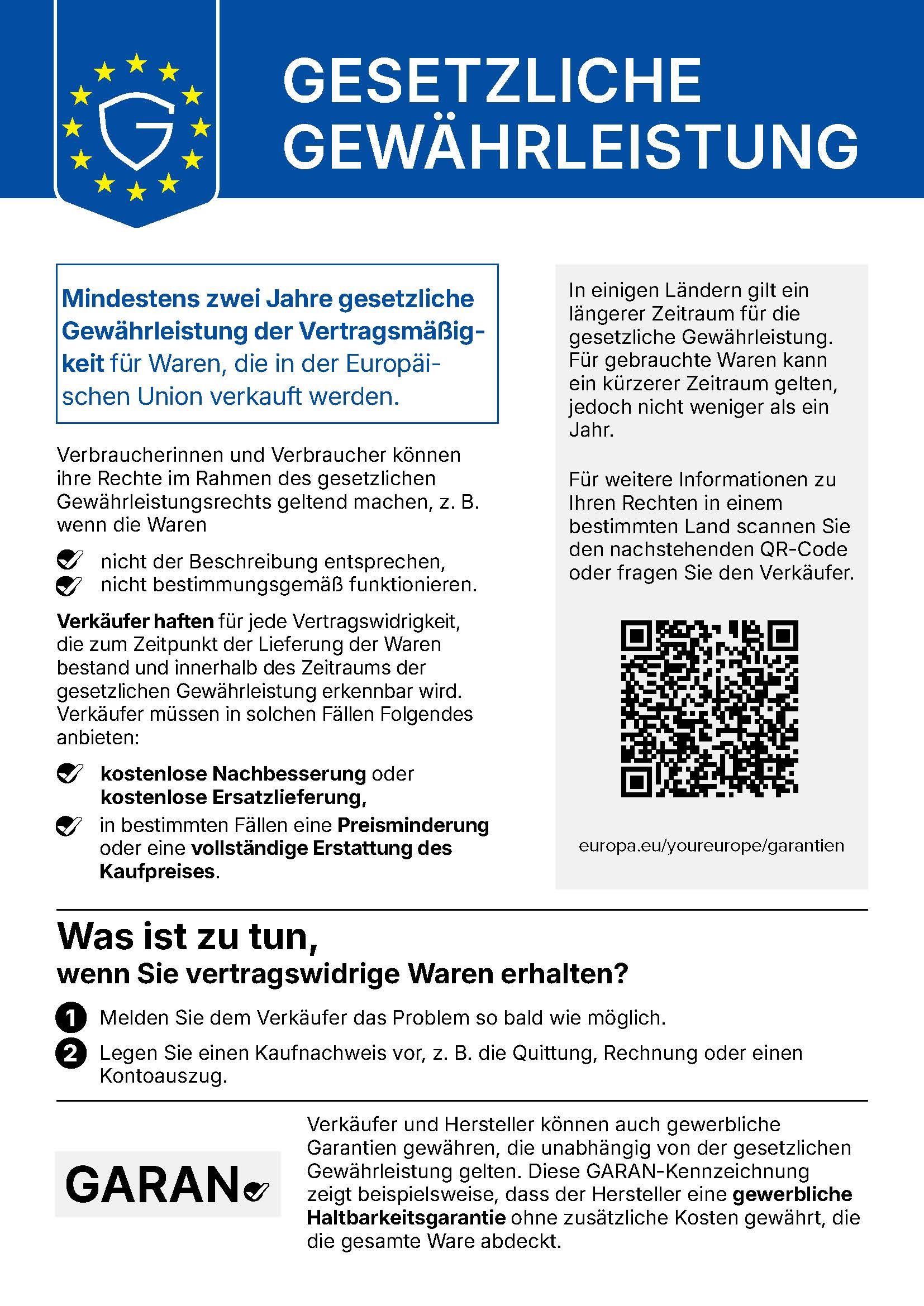 Offizielles EU-Gewährleistungslabel